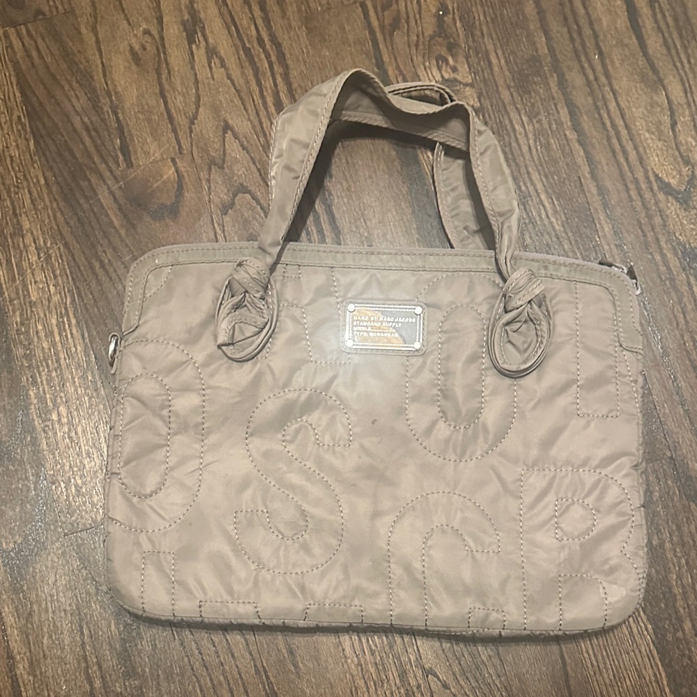 Marc Jacobs Taupe Quilted Laptop Bag